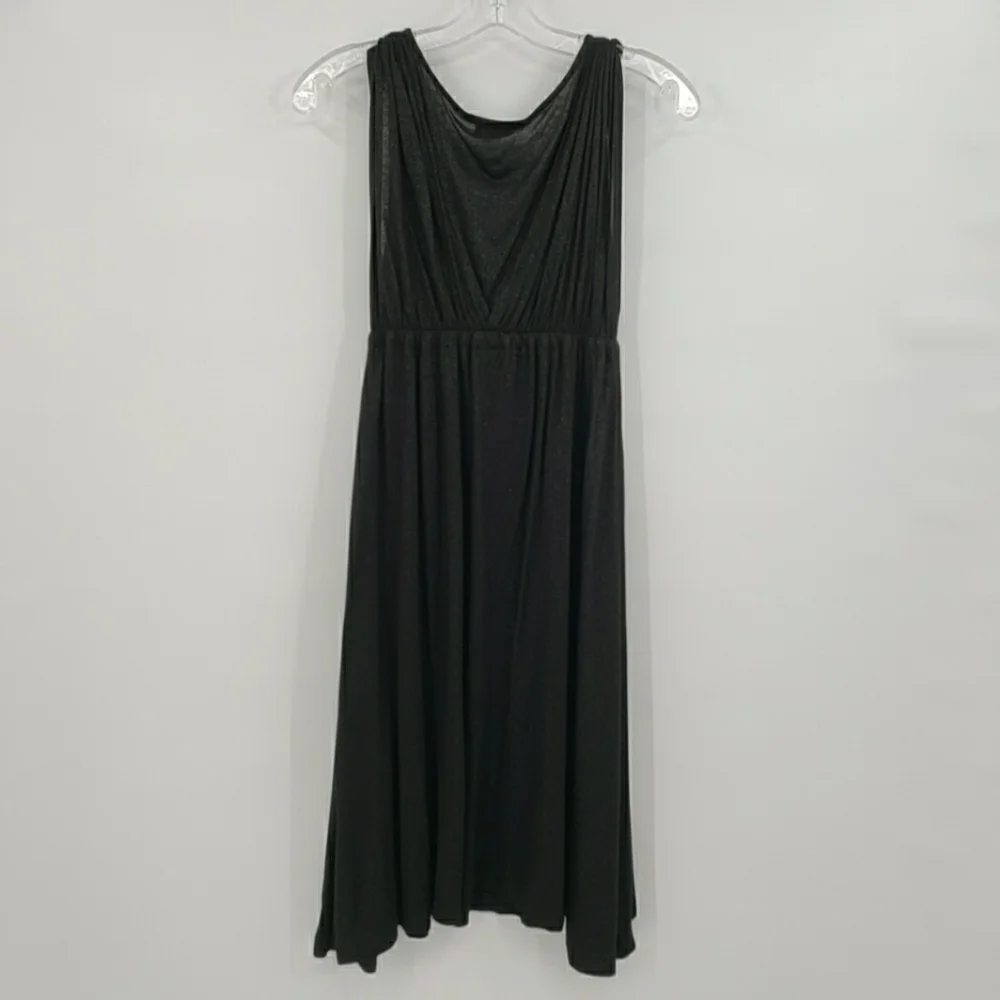 BCBGMaxAzria Twisted Straps V Neck Glittery Casual Black Dress